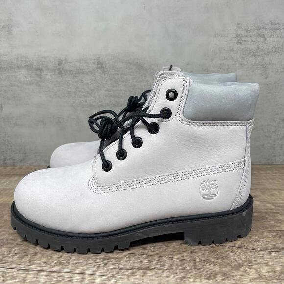 Timberland Boots Kids Size 2 Grey White Black 6 Inch Regular Work Boot - Picture 1 of 13